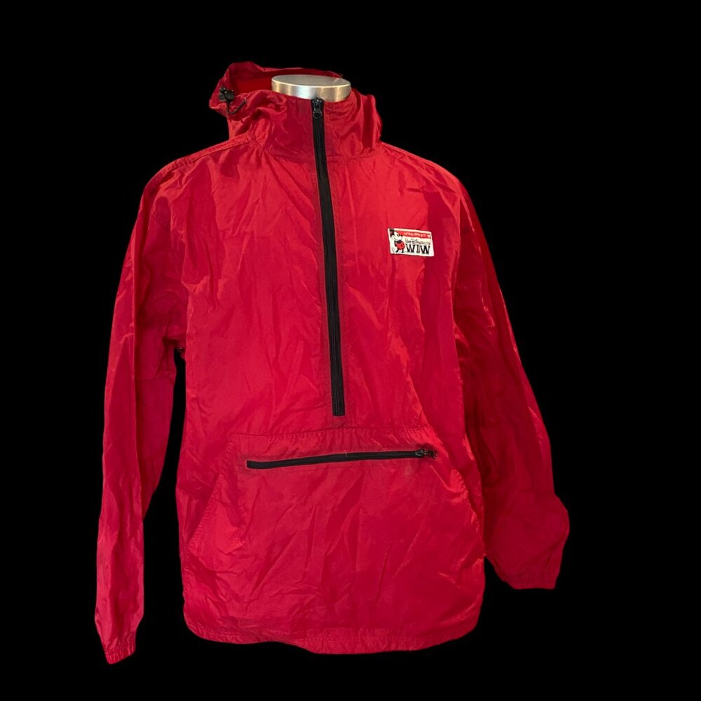 Walt Disney World Rain Jacket Windbreaker Hooded Sz L Red Pullover
